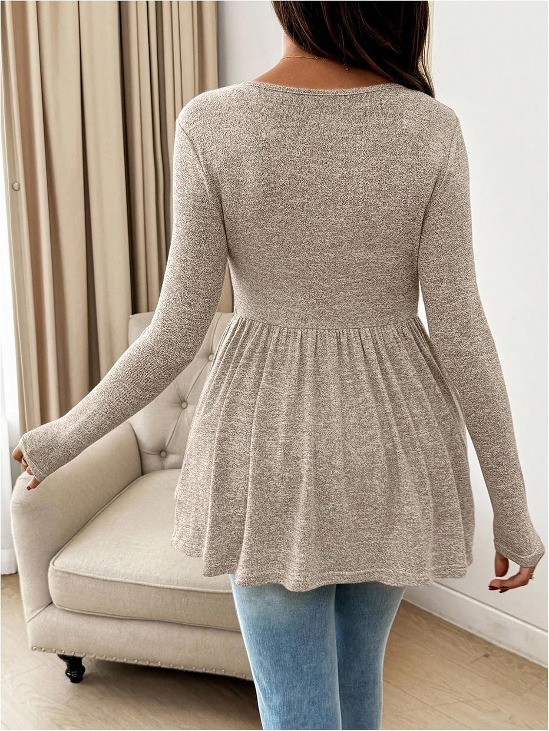 MakeMeChic Women's Maternity Peplum Tops Crew Neck Long Sleeve T Shirts