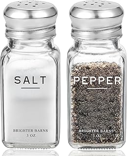 Brighter Barns Glass Salt and Pepper Shakers with Stainless Steel Lids