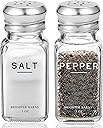 Glass Salt and Pepper Shakers Set by Brighter Barns - Modern Kitchen Decor, Dining Table Countertop Accessory - Rustic, Farmhouse, Vintage Glass Shakers with Stainless Steel Lids for Home, Restaurant
