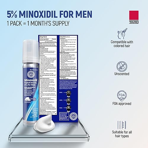 Miniatura 3 de Taro Minoxidil - Espuma en aerosol tópica, 5%, regeneración del cabello 3 meses, tratamiento para hombres, 2.11 onzas (paquete de 3)
