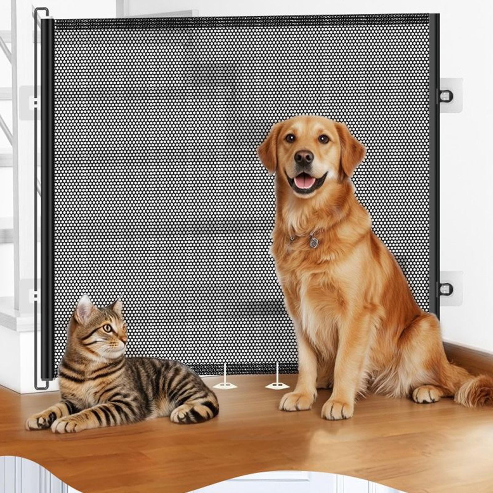 Cancello per gatti Barriera Di Sicurezza A Rete Retrattile Per Interni | Cancelli Retrattili Per Porta Per Animali Cucina, Soggiorno, Camera da , Appartamento, Coniglio, Bambini