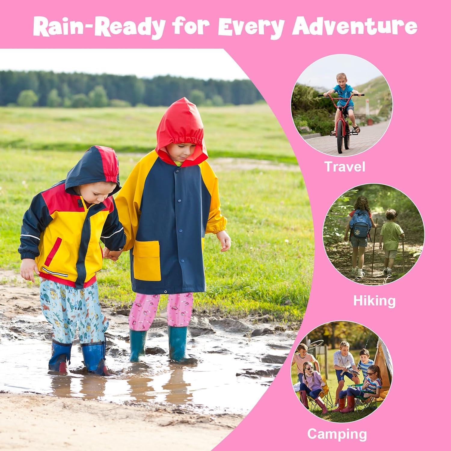 Wanheart Kids Waterproof Rain Pants – PU Coated, Elastic Foot Straps, Reflective Strips, for Kids, Toddlers, Boys & Girls - Image 6