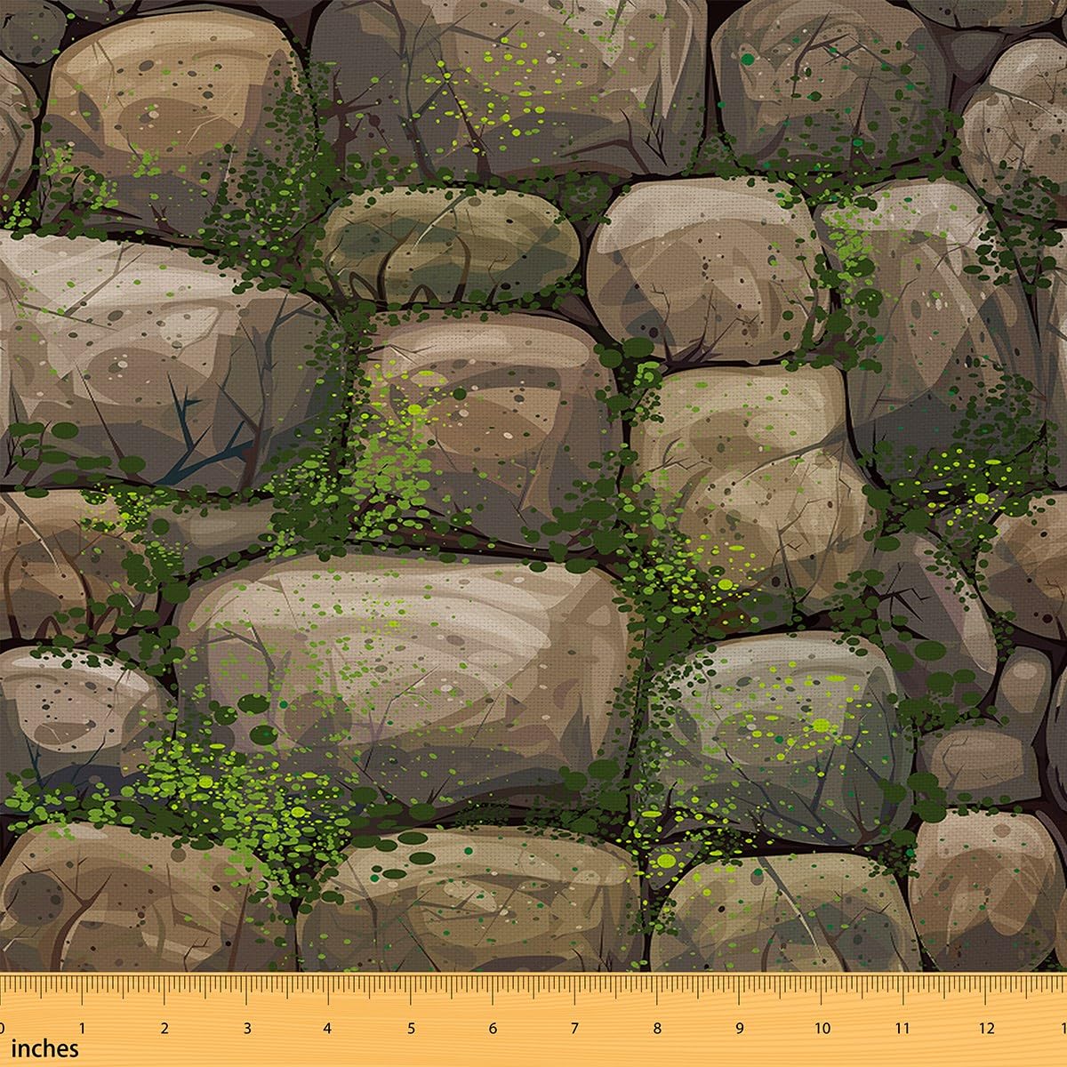 Stone Pattern Fabric for Girls Teens,Green Plant Geometric Print Outdoor Fabric for Deckchair Sofa Pillow Sham DIY,Simple Rustic Country Style Decorative Upholstery Fabric,1 Yard