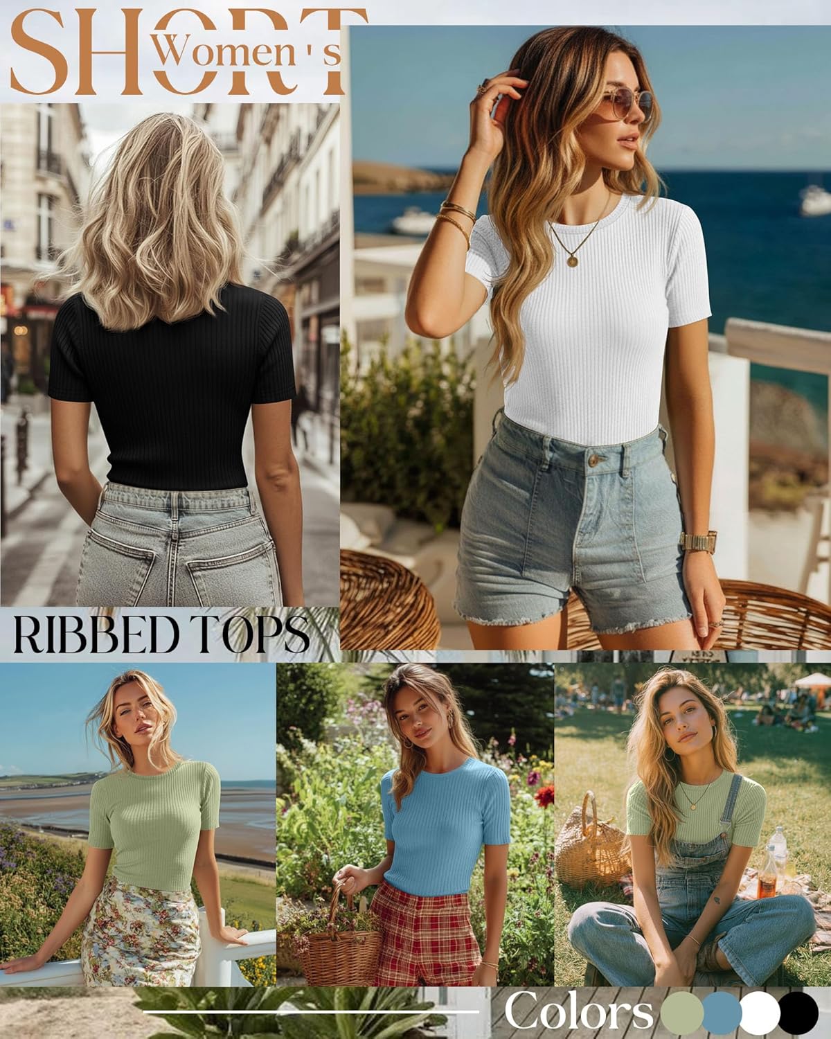 Neer 4 Pack Women's Short Sleeve T-Shirts Cotton Slim Fitted Ribbed Tops Crew Neck Summer Casual Shirt Basic Tight Tees 2026 - Image 2