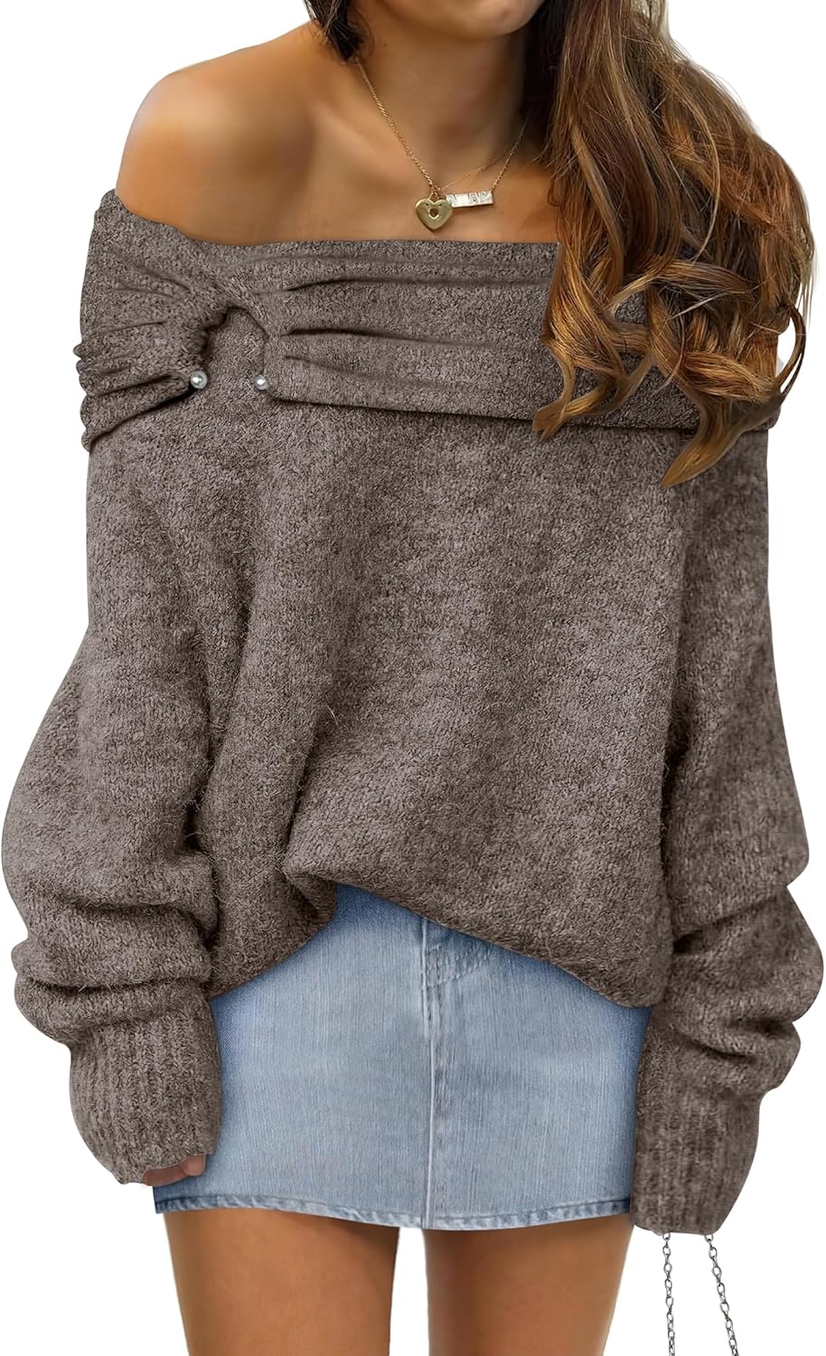 ANRABESS Womens Off The Shoulder Sweater Long Sleeve Casual Loose 2025 Fall Pullover Sweaters Tops