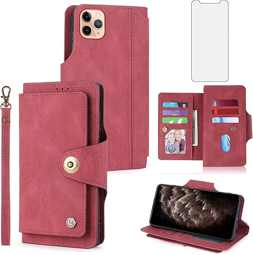 Asuwish Funda de teléfono para iPhone 11 Pro Max 6.5 con protector de pantalla de vidrio templado y correa para la muñeca, soporte para tarjeta de