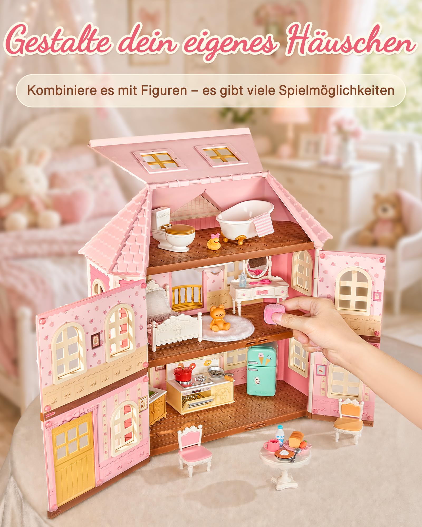Rolife Haley Island Fairy Rose Cottage Puppenhaus mit Möbeln, Romantisches Fantasiespiel Haus mit Lichtern für Mädchen & Sammlerinnen, Geburtstag Geschenk ab 3 Jahren