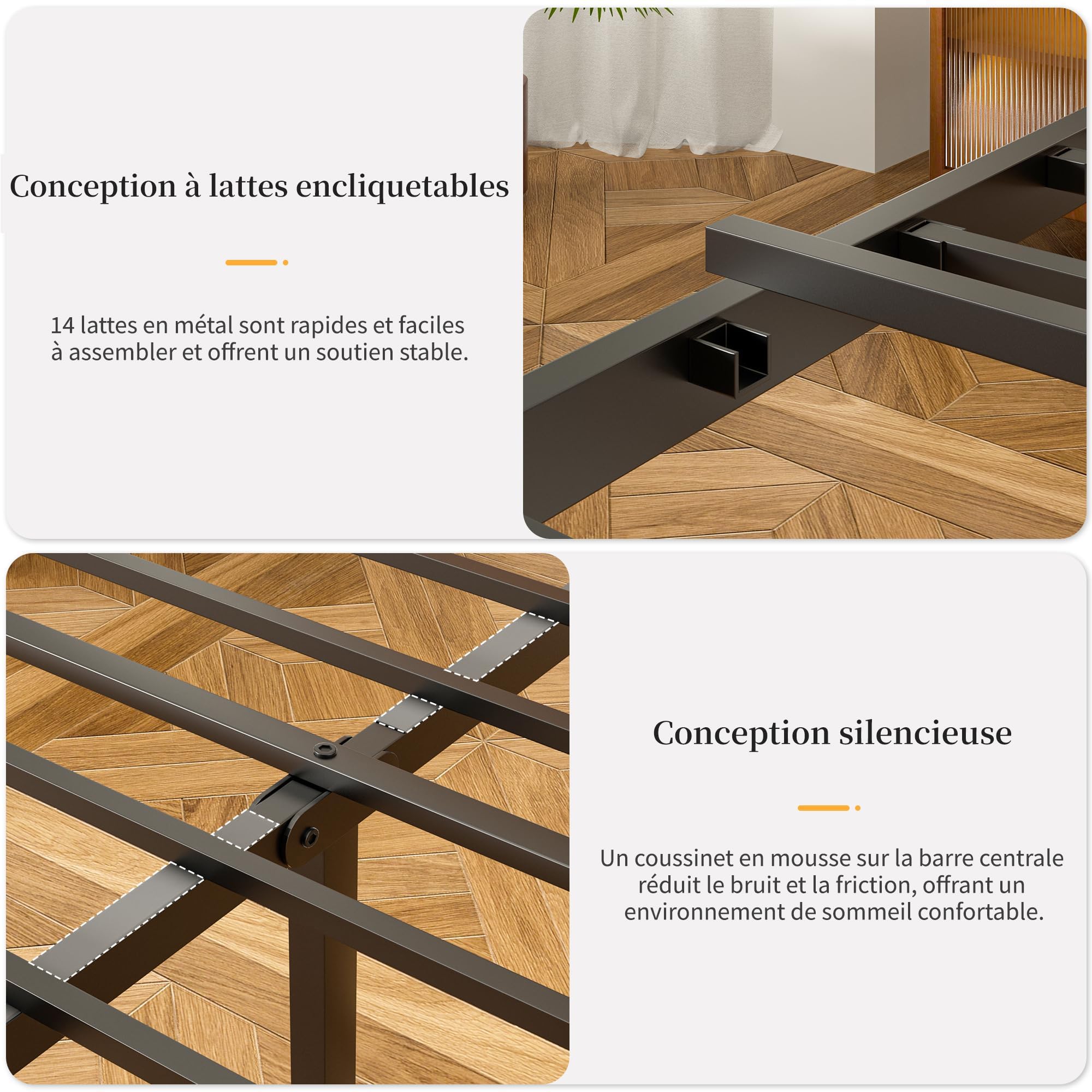 VECELO Struttura letto 140 x 200 cm, letto in metallo con testa in legno spessa e