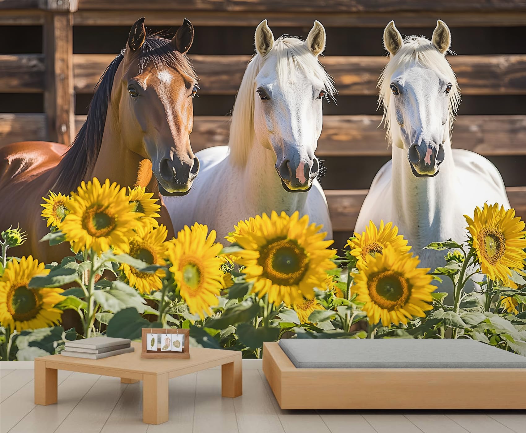 Horses Murals Nature Sunflower Wallpaper for Girls Farm Animals Wallpaper for Girls Bedroom Living Room TV Backdrop Decoration Mural Poster 280X200cm — image 1