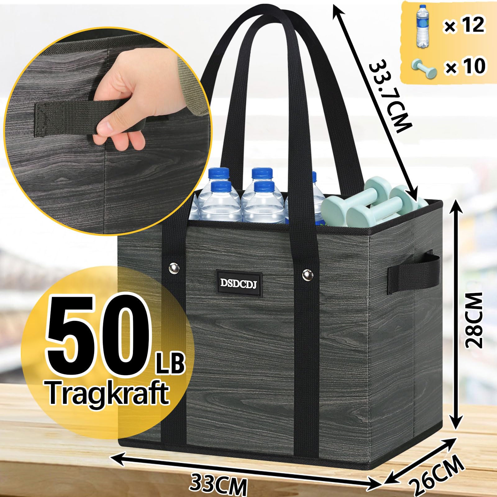 Einkaufskorb Faltbar 3er Pack – Einkaufstasche Stabil mit Henkel und verstärktem Boden – Ideale Korb Einkaufen Tragekorb Einkaufskorb für Einkaufswagen & Kofferraum