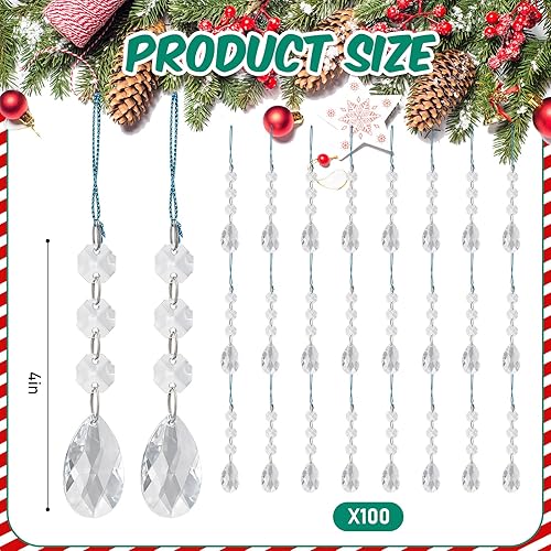 Miniatura 8 de 100 adornos de Navidad de cristal para colgar, decoraciones de árbol de Navidad, adornos acrílicos transparentes de copo de nieve y carámbano con