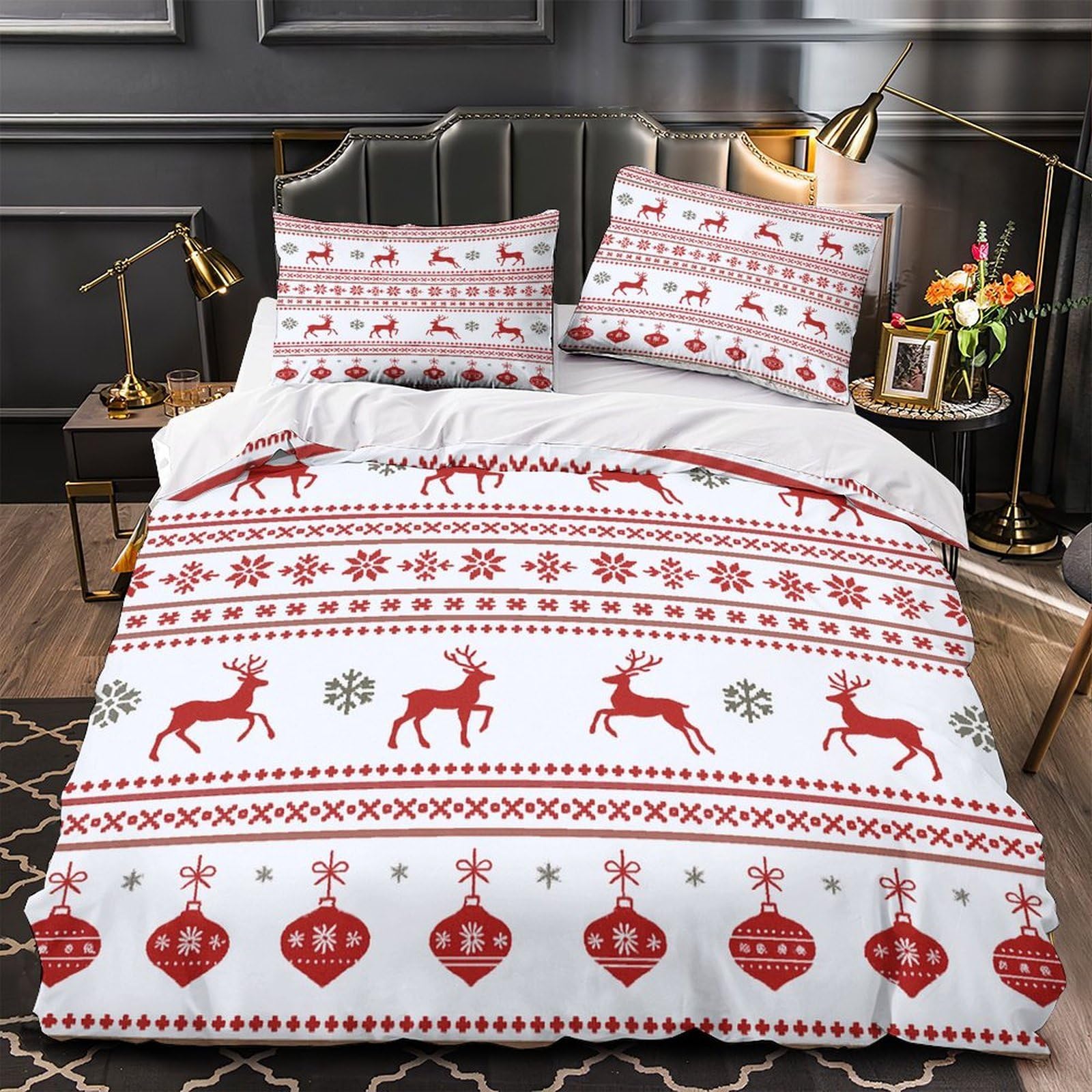 MMDASBVPE Christmas Pattern Duvet Cover 3D Design Printed Machine Washable 3 Pieces Bedding Set Zipper Comforter Cover Hotel Quality Washable for Adults Kids Women Teens Youth Single（140x200cm）