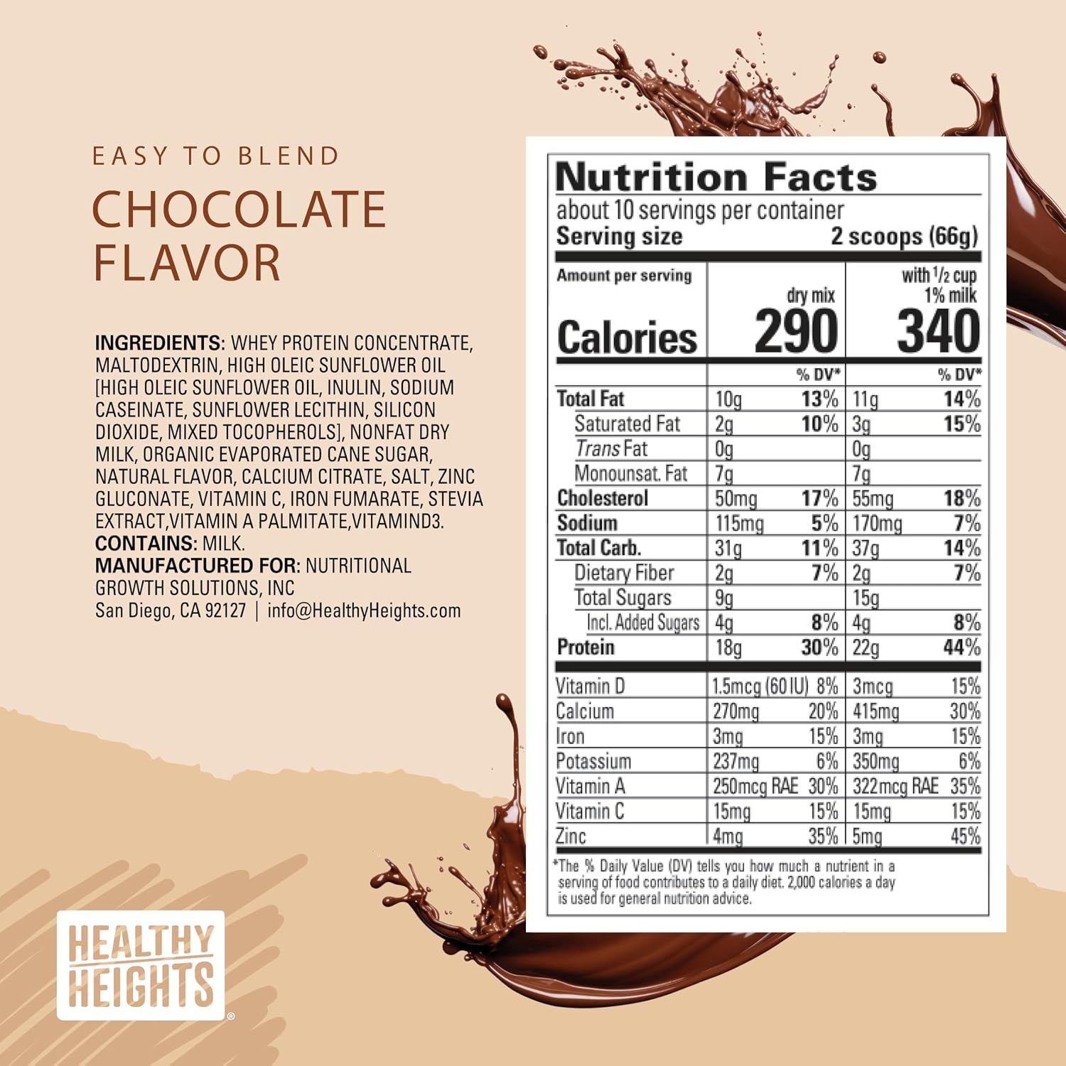 Healthy Heights Grow Daily Kids Protein Drink Mix, Chocolate, 21.6 oz image 5