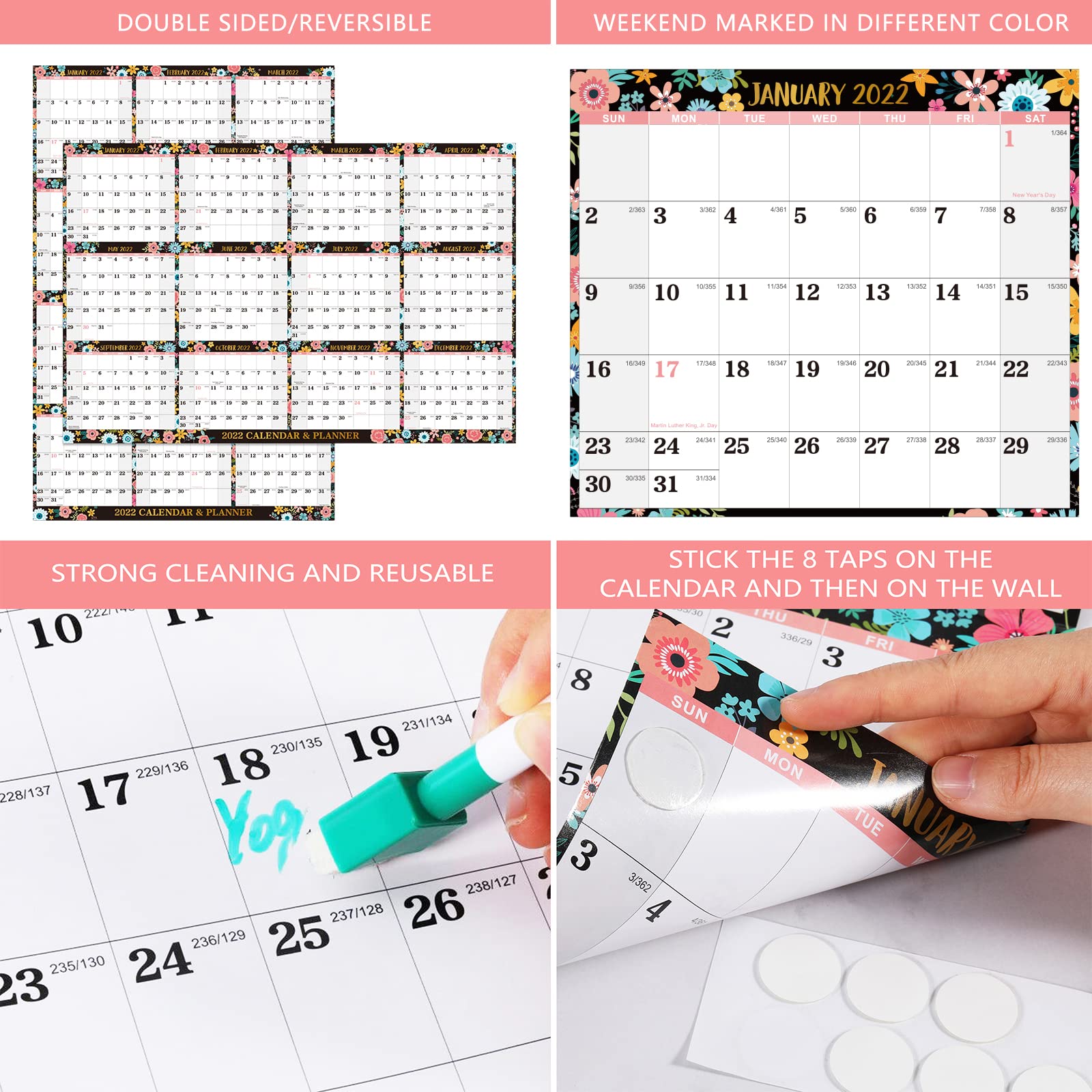 2022 Yearly Wall Calendar 2022 Dry Erase Calendar with Julian Date, Jan. 2022 Dec. 2022