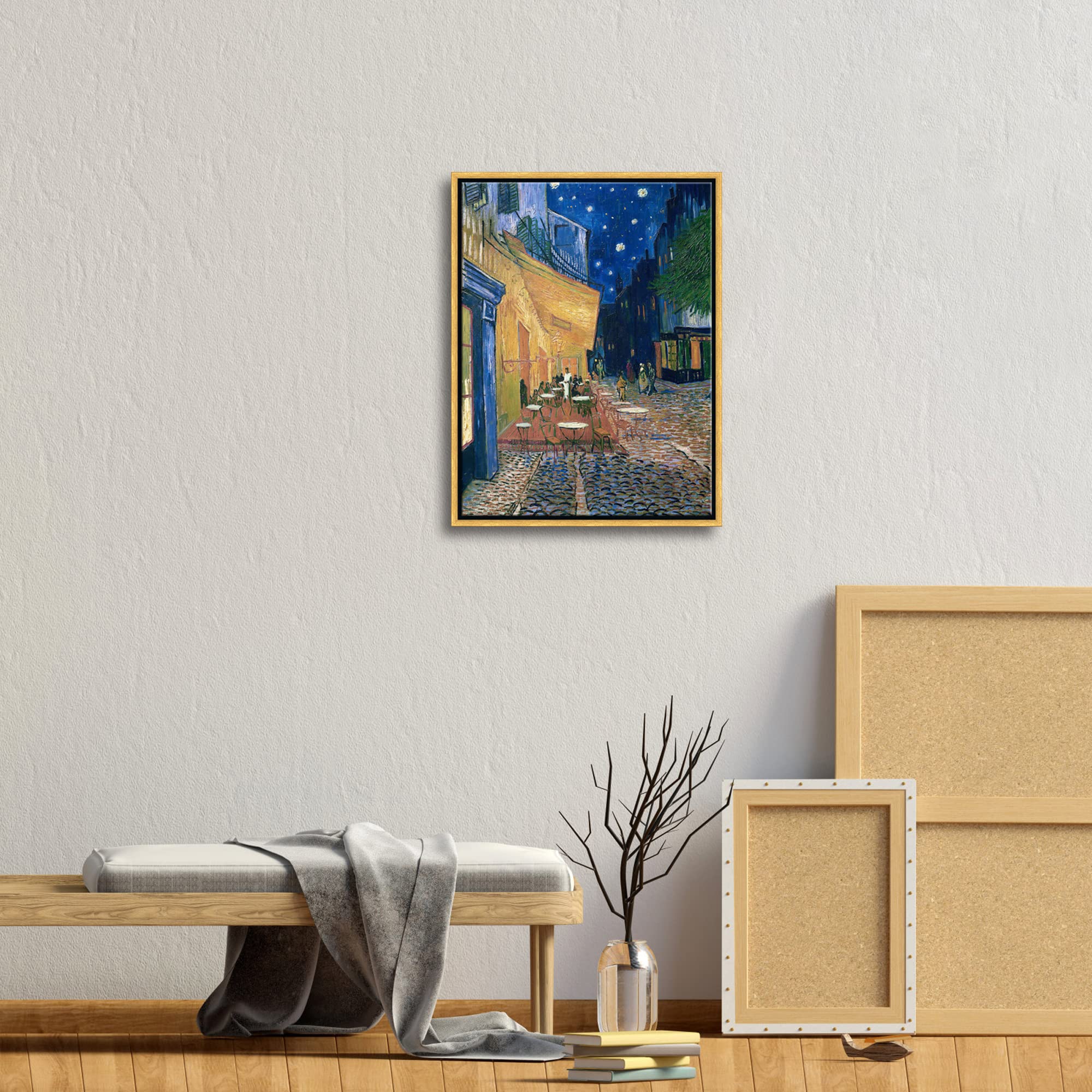 Wieco Art Framed Wall Art of Cafe Terrace at Night by Vincent Van Gogh Paintings Reproduction Abstract Canvas Prints for Home Living Room Decorations Bronze Gold Frame product thumbnail 3
