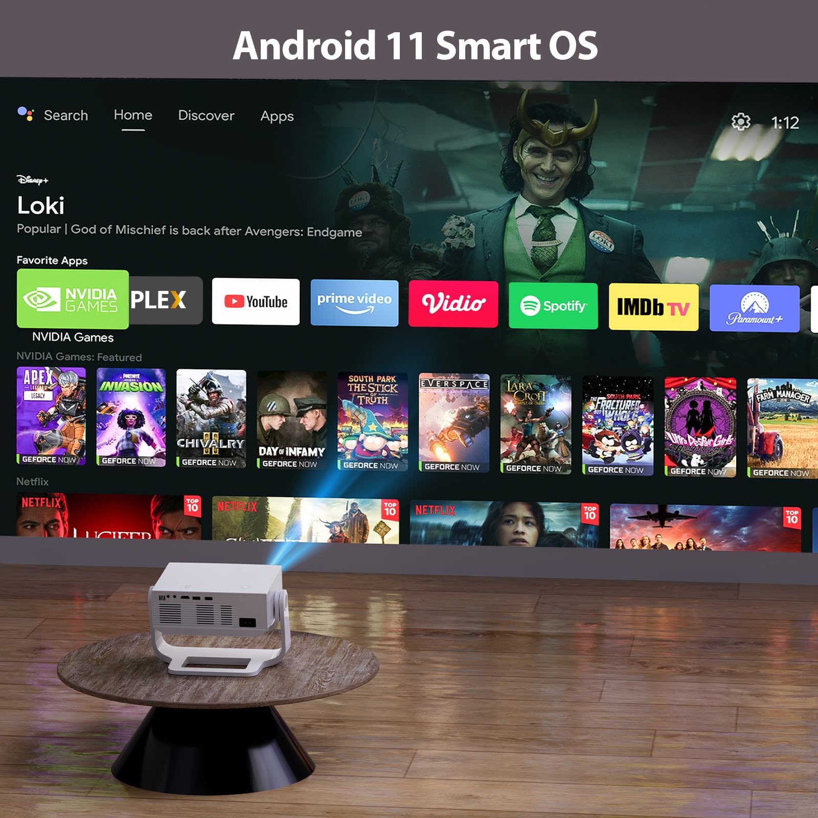 2025 New Smart Projector Built-in Apps, Android 14, Native 1080P 4K Supported WiFi 6 Bluetooth 5.2, 28000 Lumens, Low Fan Noise (<30dB), Home Cinema Projector for iOS/Switch /PS5 — view 4