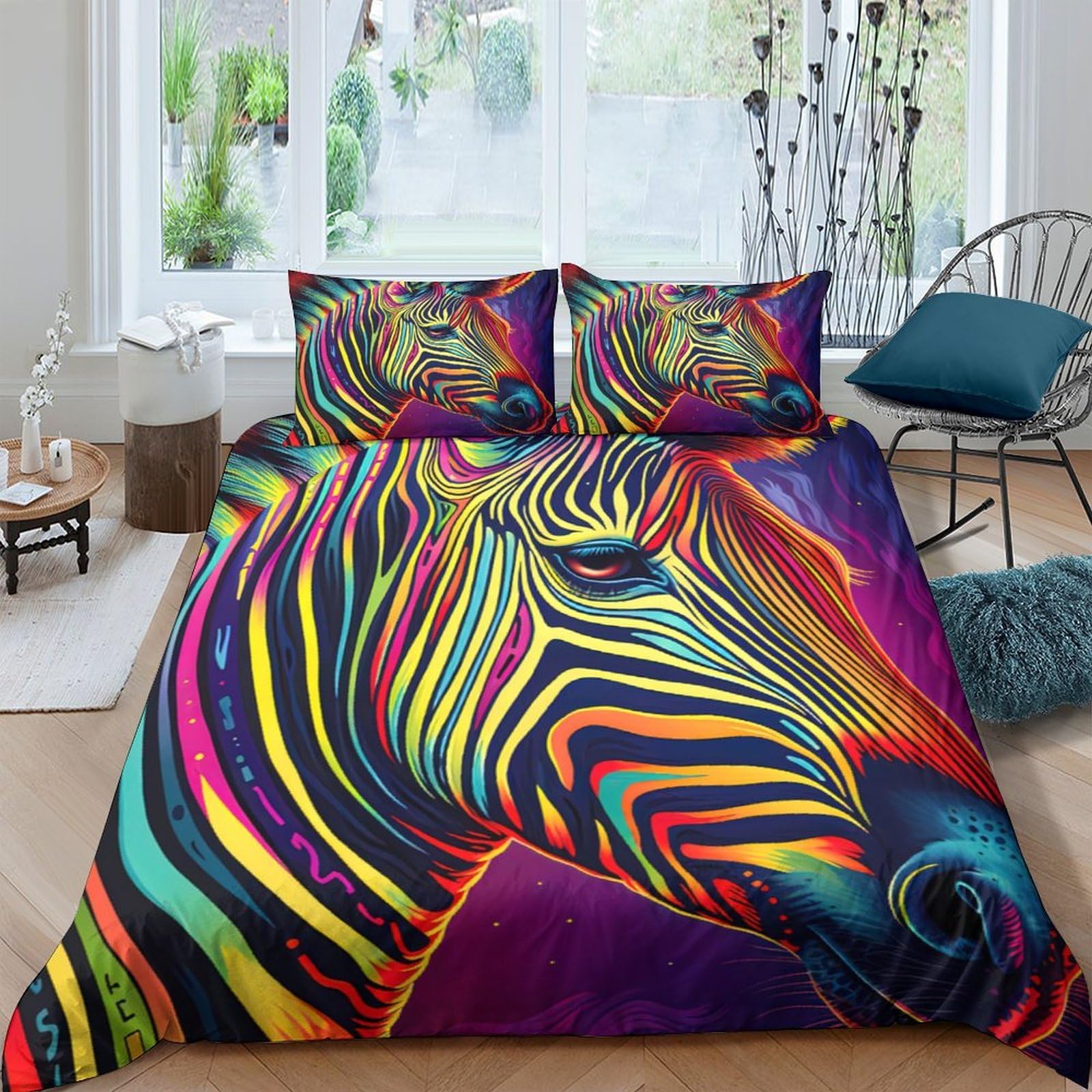 Ctjqhvkz Style-3 3D Printed Colorful Zebra Fitted Sheet Microfiber Soft Bed Sheet Psychedelic Stripes Mattress Cover For Bedroom Decor Single（135X200cm）