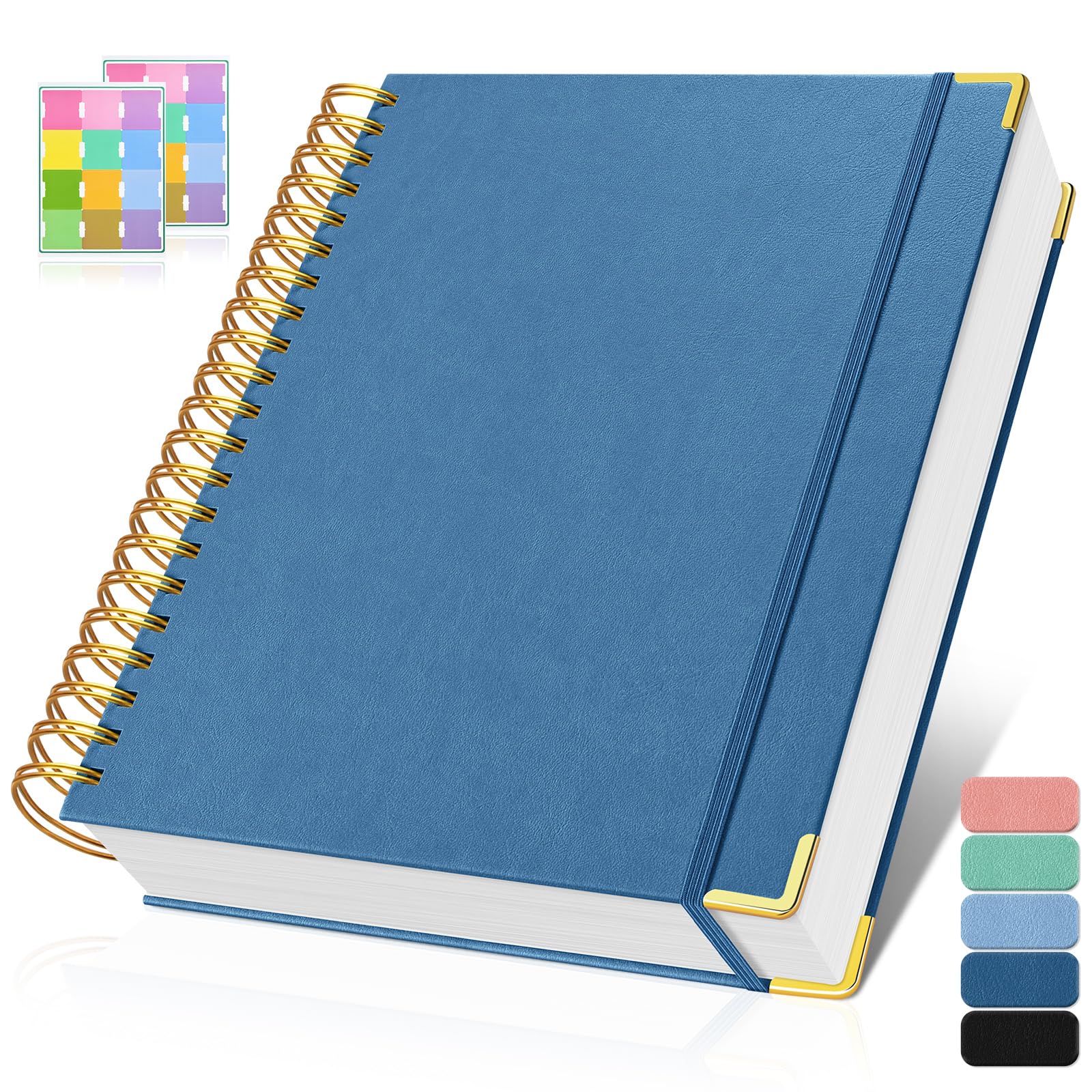 Spiral Notebook, 300 Numbered Pages Notebooks College Ruled with Contens, 100GSM Thick Journal for Women Men, Hardcover Leather Lined Journal for