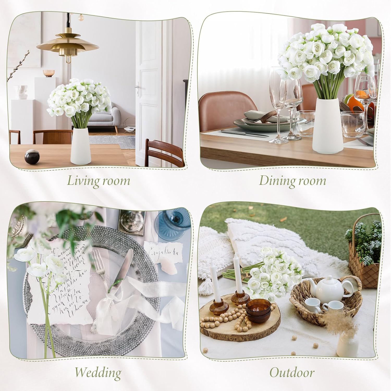 36 Pcs Ranunculus Artificial Flower Silk White Flower Realistic Faux Rose with Long Stems Fake Ranunculus Bouquet Wedding Flowers Bulk for DIY Bride Centerpiece Decoration(Ivory White) - Image 6