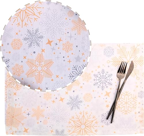 Miniatura 2 de D'Moksha - Manteles individuales de Navidad, aspecto de seda cruda, copos de nieve de 13 x 18 pulgadas, juego de 4 manteles individuales de Navidad