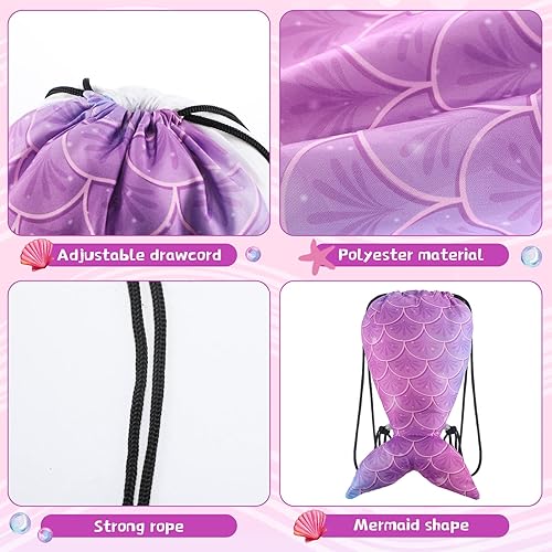 Miniatura 3 de Kingdder 12 bolsas con cordón de sirena bajo el mar, bolsas de regalo de fiesta temática de sirena, bolsas de regalo de cumpleaños, bolsa deportiva,