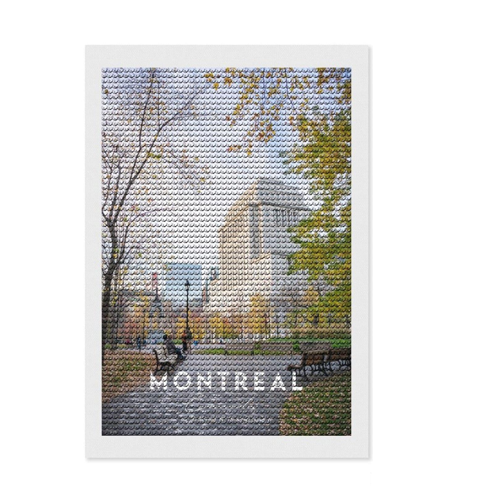 Junmoney Montreal 5 DIY Diamond Art Canvas Kit 8"x12", Boho Decor, for Teens, with Tool Kit, Christmas Gift, Mindful Craft Activity