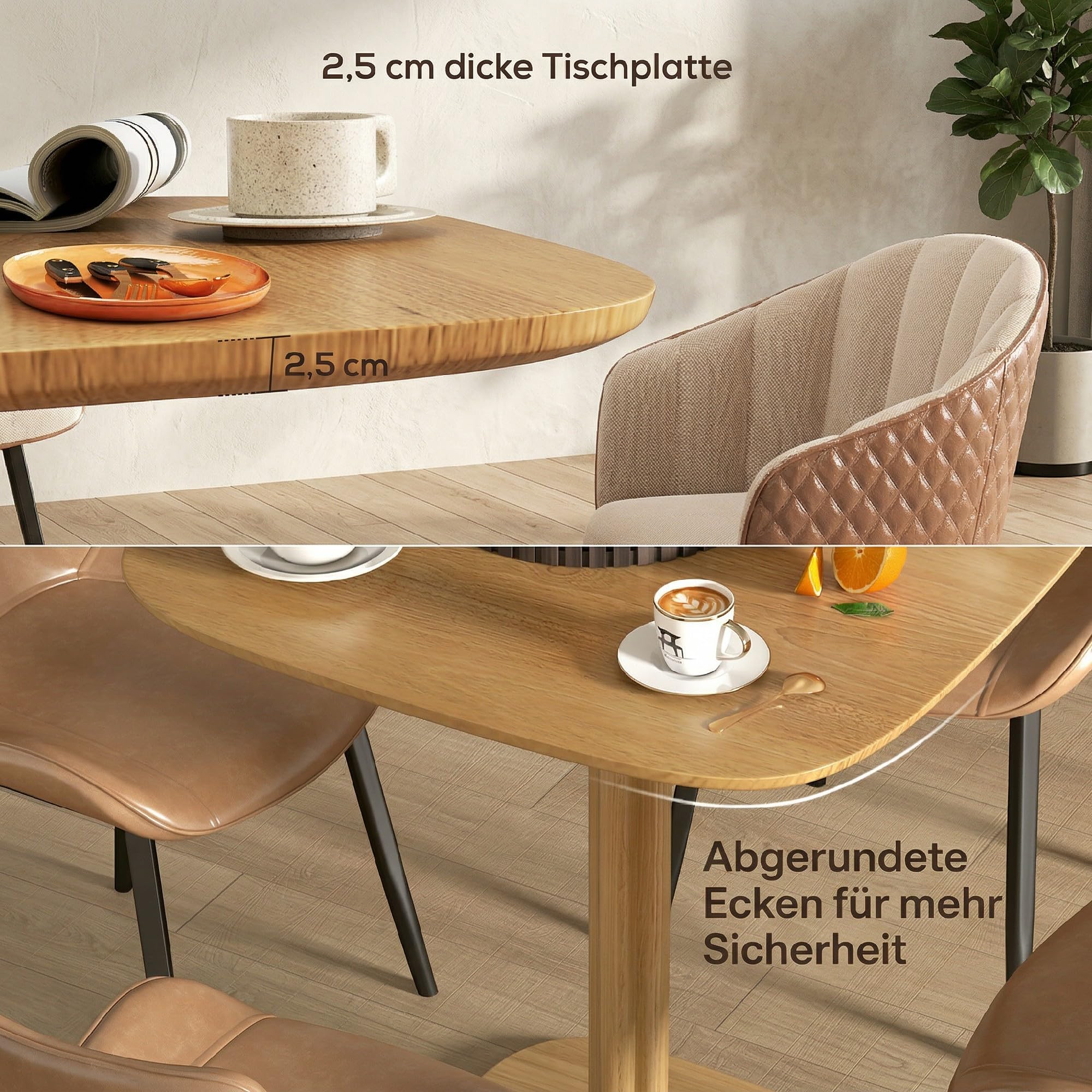 HOMCOM Esstisch, moderner quadratischer Küchentisch für 4 Personen, 70 x 70 cm Esszimmertisch Holztisch für Esszimmer und Küche, Natur