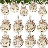 Vista 1 de Patelai 16 adornos de belén – Natividad religiosa 3D colgante de madera decoración cristiana para árbol de Navidad, interior y exterior