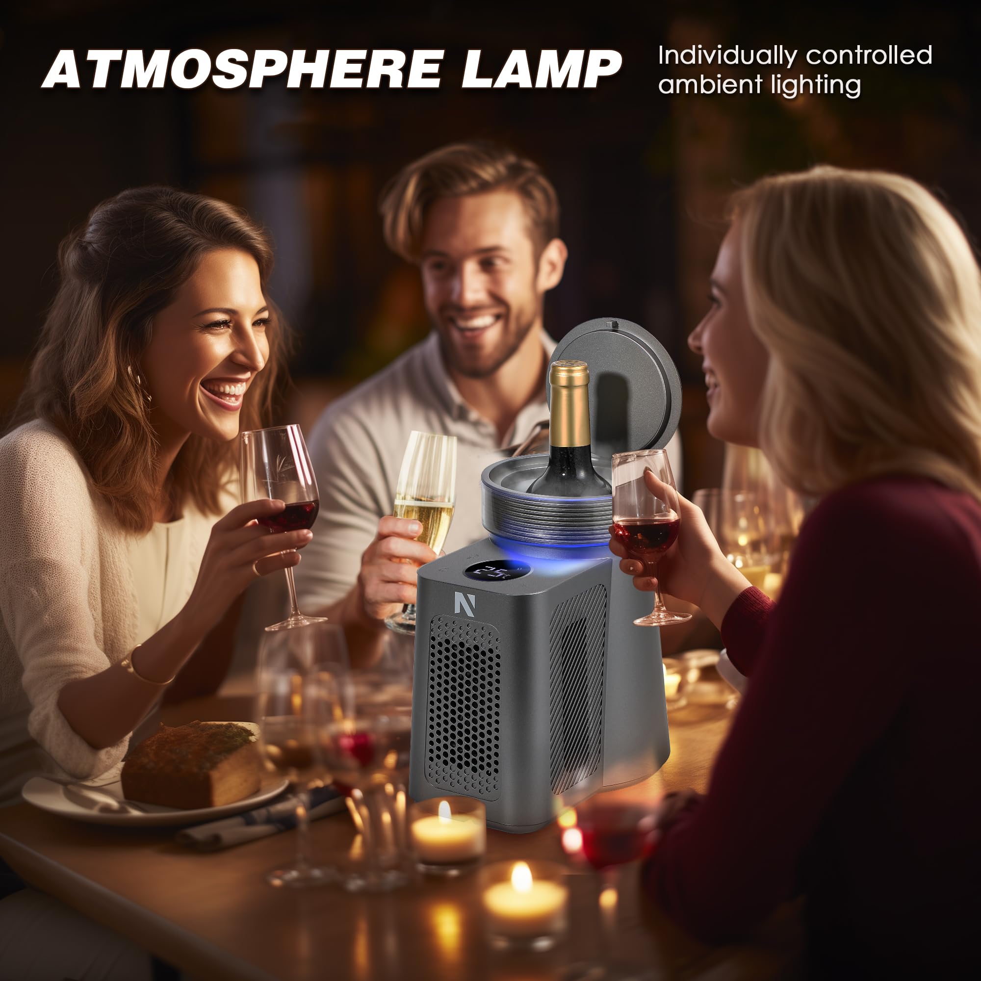 NEWTRY Enfriador vino eléctrico 750ml 12V rápido auto champán | Botella individual, temperatura constante, diseño portátil, para autocaravana, degustación, fácil de usar, duradero