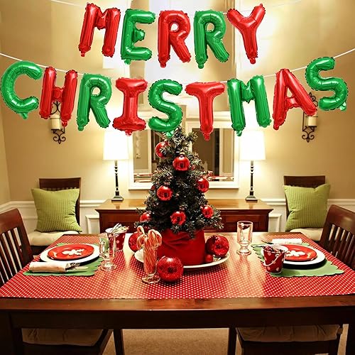 Miniatura 2 de Tellpet Cartel de globos de letras de Feliz Navidad, fondos de Navidad para fotografía, rojo y verde