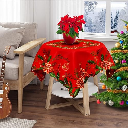 Miniatura 8 de Simhomsen Mantel cuadrado pequeño bordado de Navidad, adorno (rojo A)