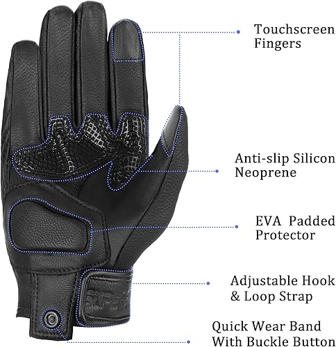 Miniatura 10 de Guantes completos de motocicleta para mujer, con nudillos reforzados, de piel blindada, para usar con pantalla táctil, S