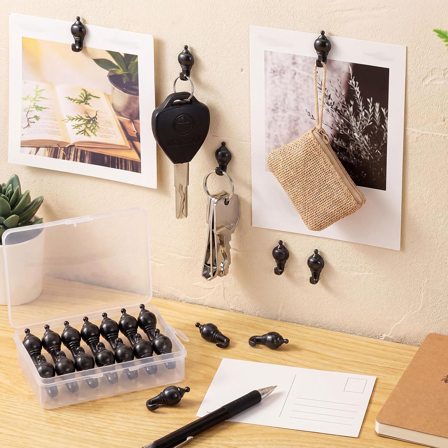 Hotop 30 Pieces Pin Hooks Push Pin Hangers, 20 lbs Push Hanger, Picture Hanging Nails for Home Office Fabric Wall Wooden (Retro Style,Black) image 3
