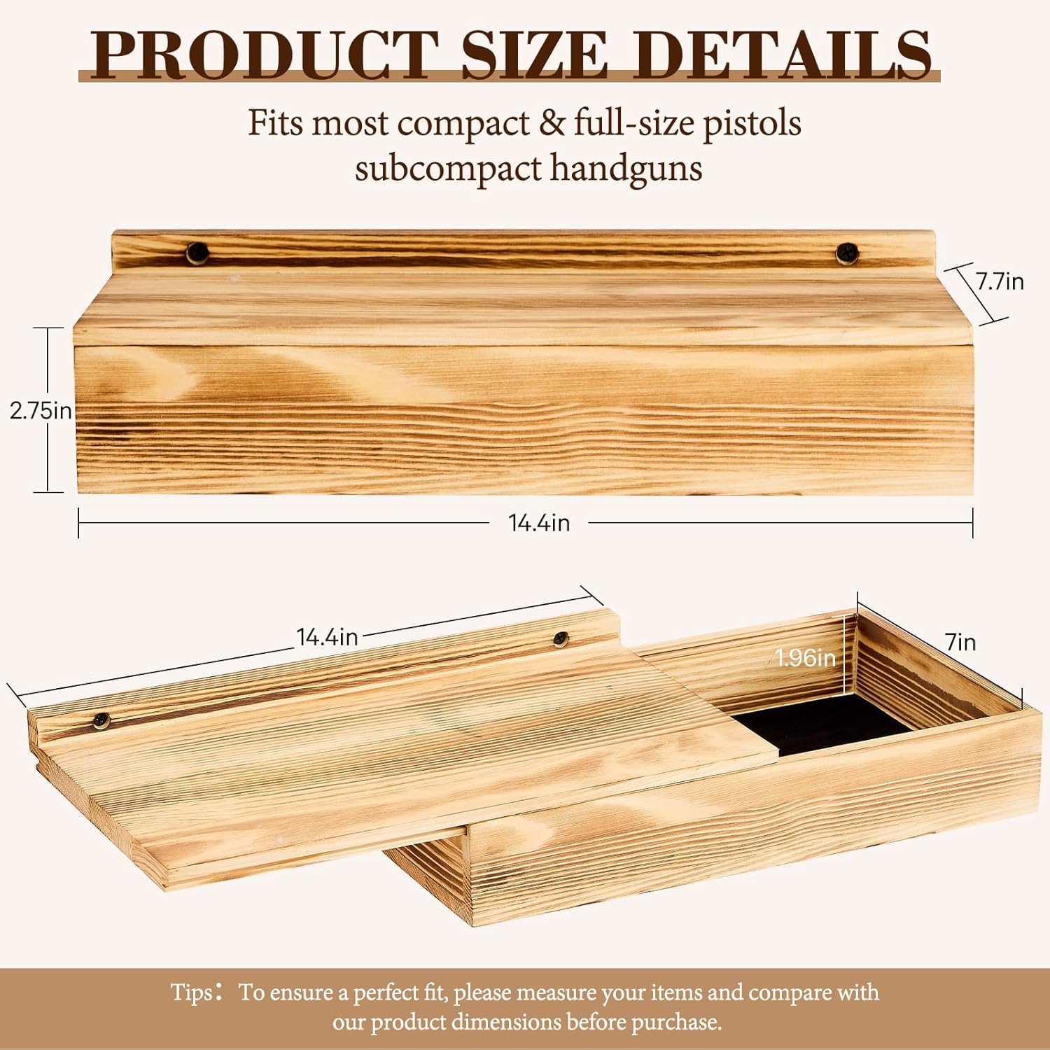 Hidden Gun Storage Shelf-14.4" x 7.7" x 2.75" Rustic Concealment Shelf Concealment Compartment Furniture Hidden Gun Safe Wall Decor for Home Security, Oak Color