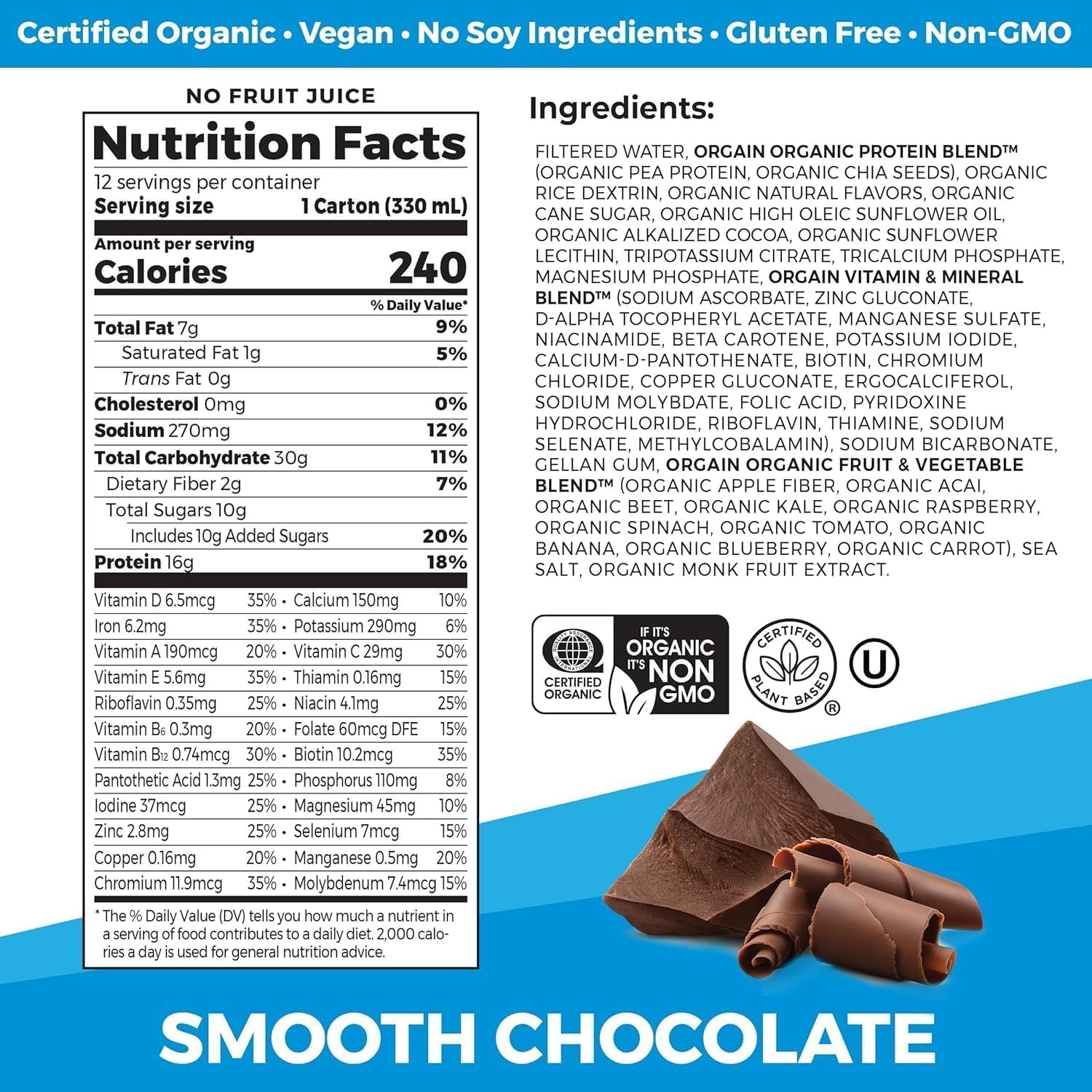 Orgain Organic Vegan Protein Shake Bundle - Smooth Chocolate & Vanilla Bean, 16g Plant Based Protein, 11 Fl Oz (Pack of 4 Each)