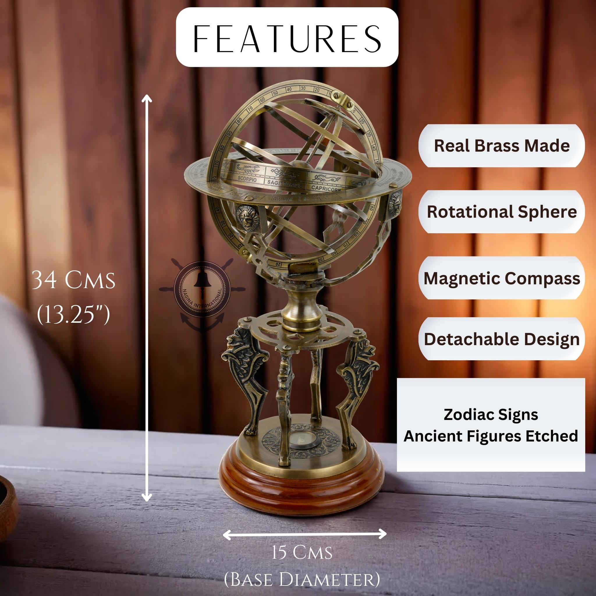 Unique Art 10-Inch Tall Table Top Blue Lapis Ocean Gemstone World Globe with 4 leg Silver stand