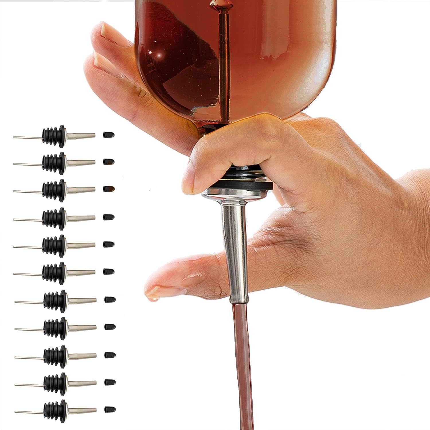 A Bar Above Pour Spouts, Leak Proof Speed Pourer, Stainless Steel, 6-Pack
