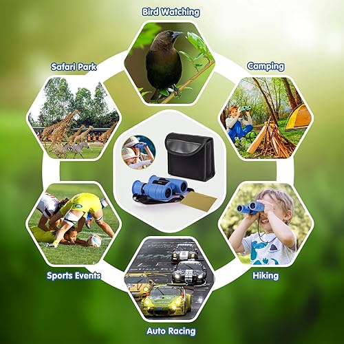 Miniatura 5 de MAKINO Binoculares para niños, regalos para niños de 3 a 12 años, binoculares compactos para niños de 8 x 21 pulgadas de alta resolución para