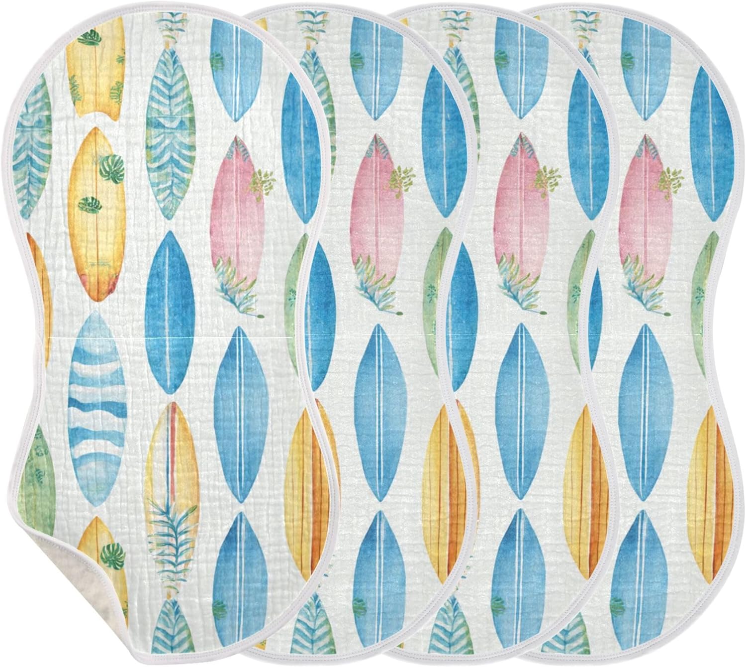 Summer Surfboard Vintage Burp Cloths Baby Boys Girls Absorbent Soft Cotton Burping Cloths Rags 4 Pack