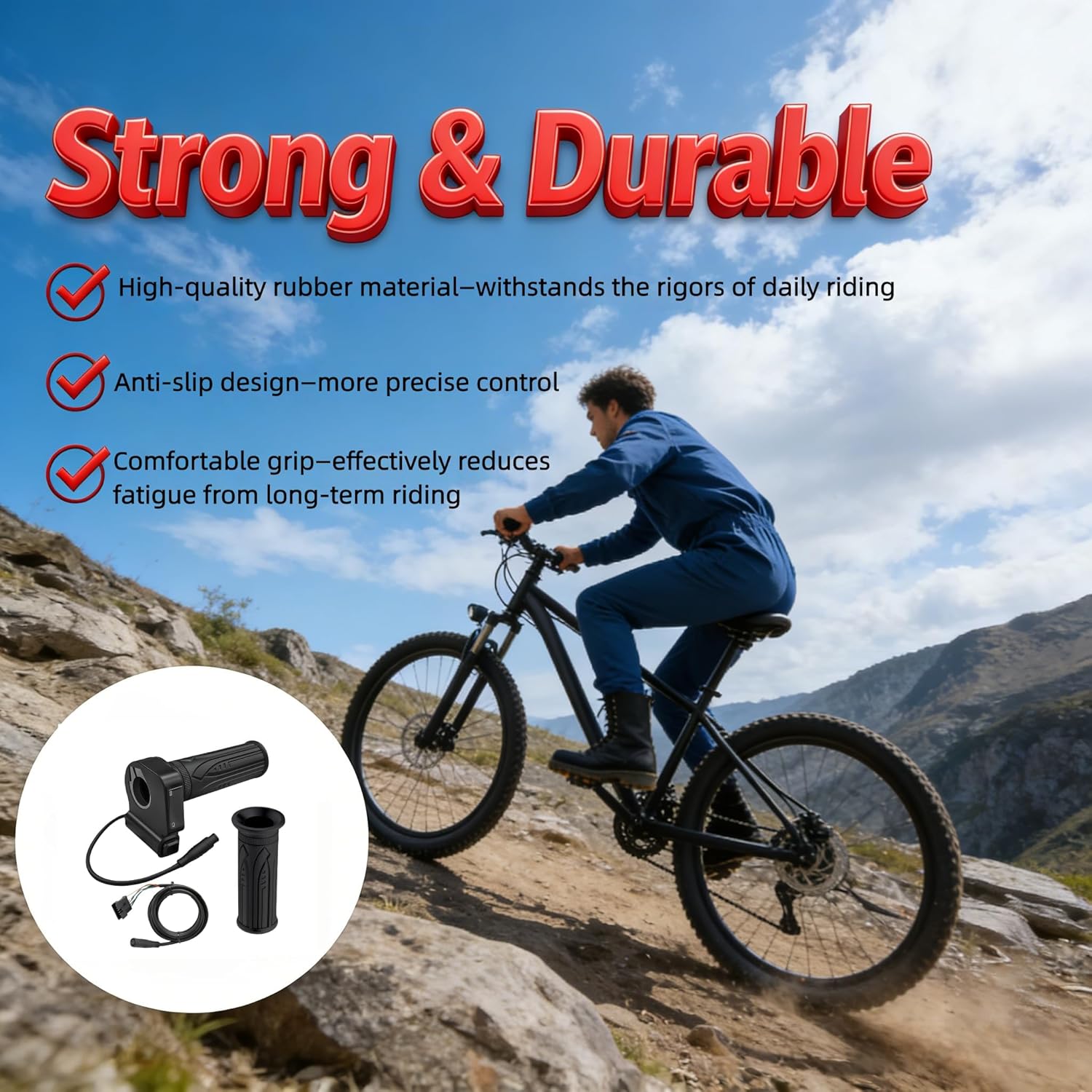 48V Electric Bike Throttle Grip with LCD Voltage Display & Cruise Control, 6-Pin Connector, Compatible with Jetson Haze, DYU Y16 & Folding Ebike