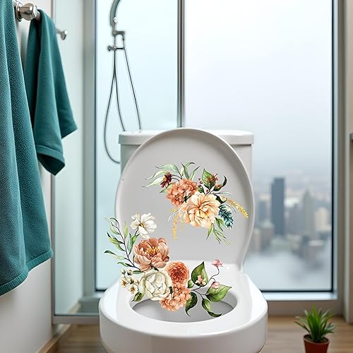 Miniatura 4 de Adhesivo autoadhesivo impermeable para tapa de asiento de inodoro, calcomanías florales para decoración de baño del hogar, tapa de inodoro y