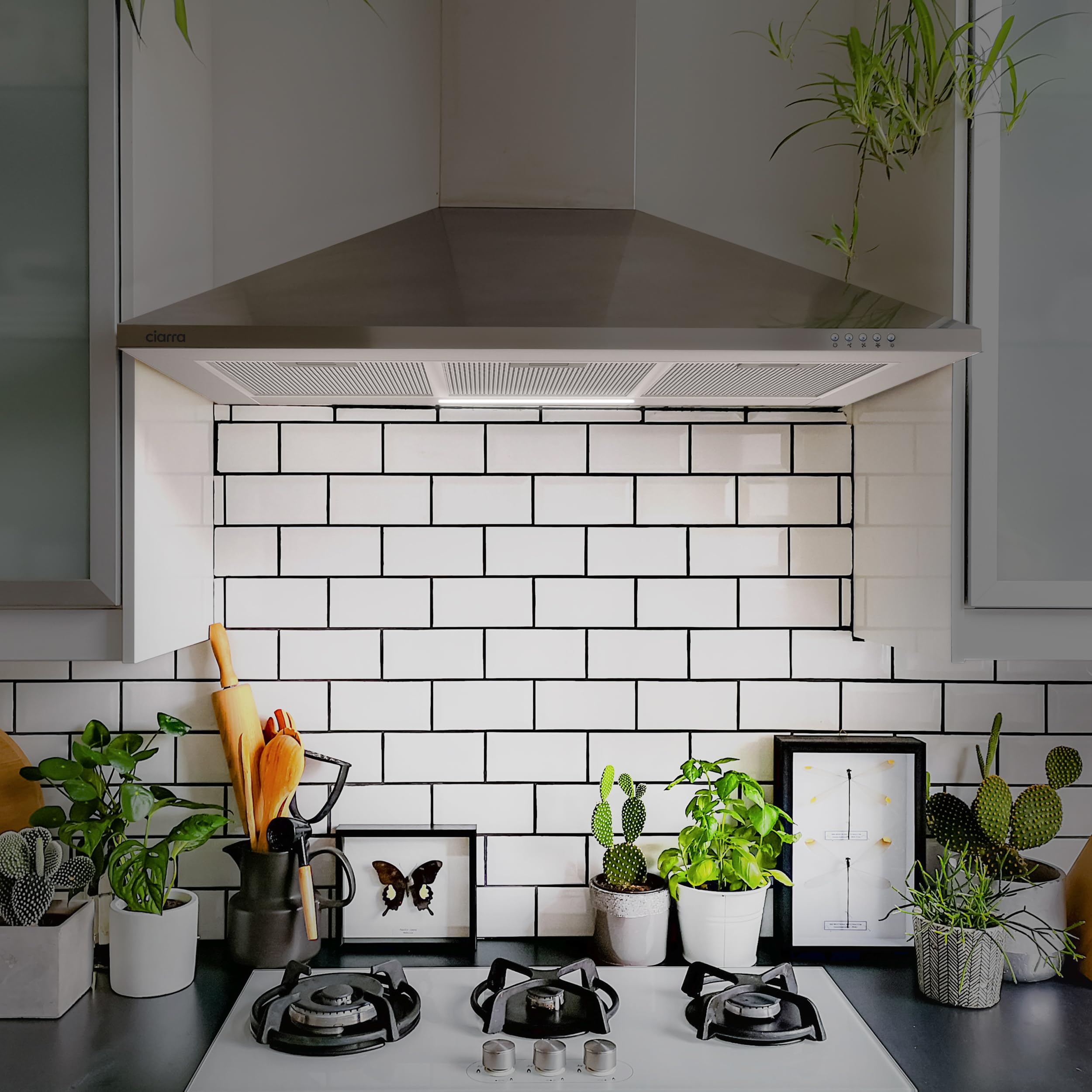CIARRA Campana de Pared 90cm 380m³/h Campana Extractora Clase A Plateado | 3 Velocidades de Extracción -Luz LED - Acero Inoxidable Sin Carbón Activado
