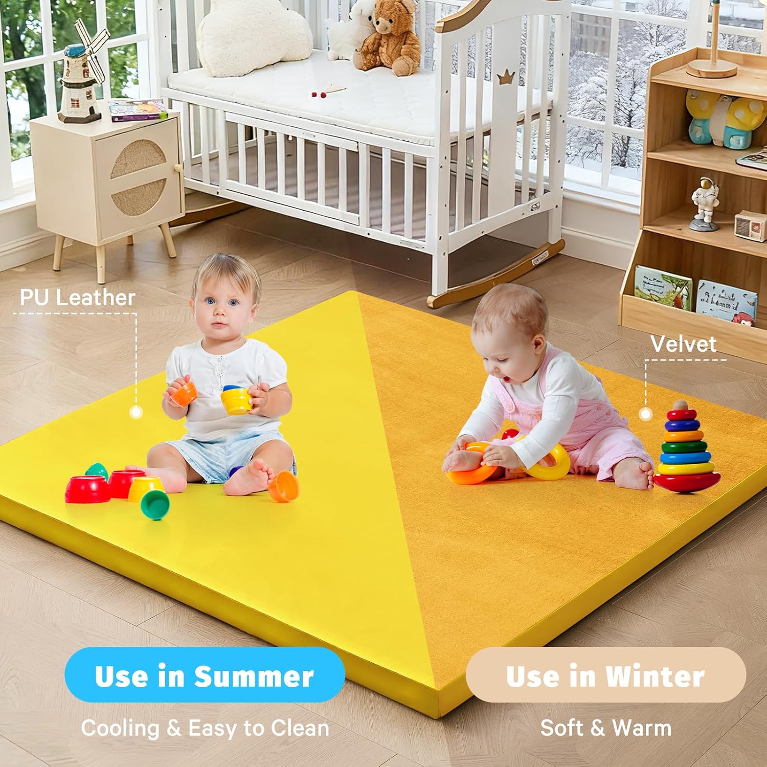 Waterproof Baby Play Mat for Floor Memory Foam 50 * 50 Cushion Playpen Playmat Tummy Time Crawling Mat Nursery Rug Thick Pad Create Soft & Safe Area for Infants,Toddler,Kid,Yellow
