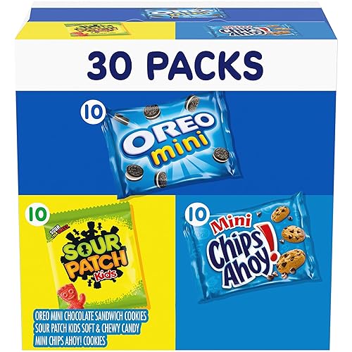 Nabisco - Paquete variado de galletas y dulces, dulces SOUR PATCH Kids, OREO Mini y Mini CHIPS AHOY!, 30 paquetes de aperitivos