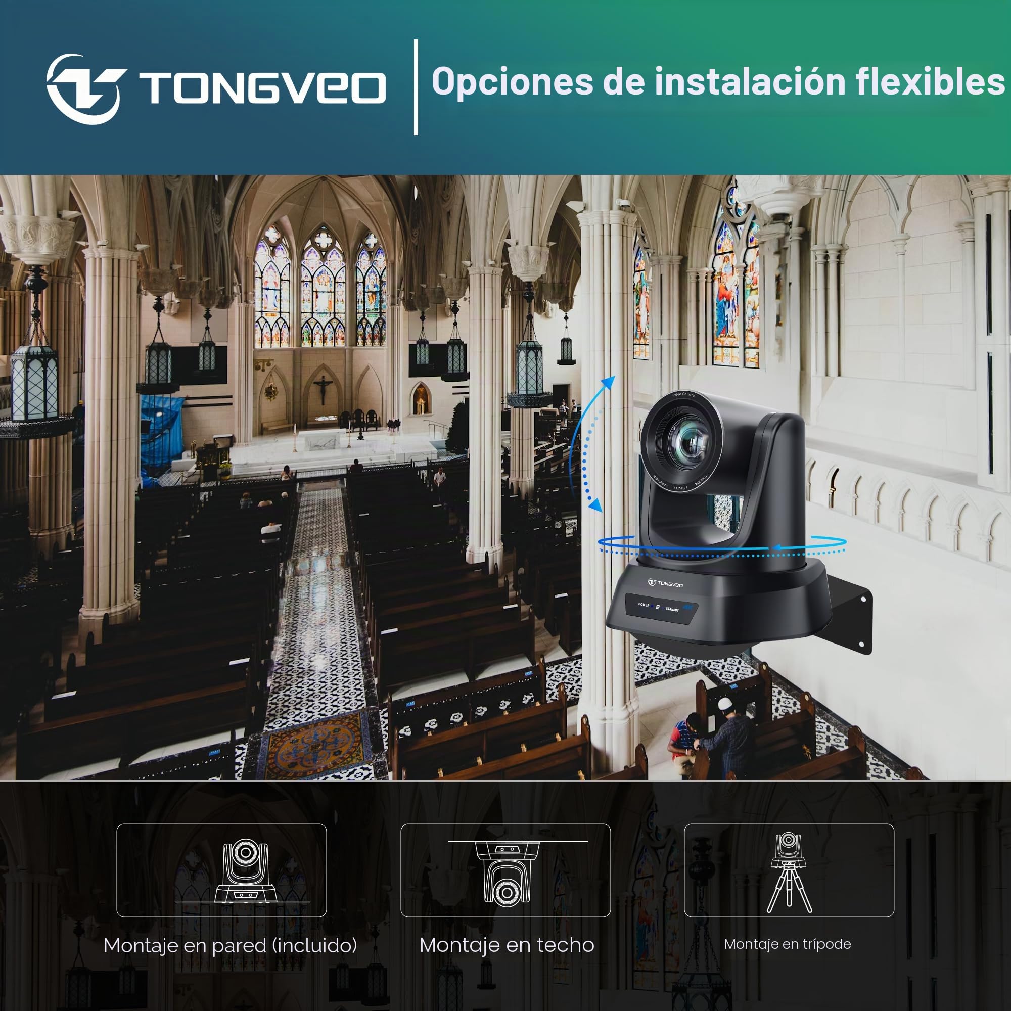 TONGVEO Cámara 4K AI PTZ con seguimiento automático y zoom óptico de 20x, cámara de conferencia con HDMI/USB3.0/LAN/PoE, ideal para servicios religiosos, reuniones de zoom, transmisión en directo y