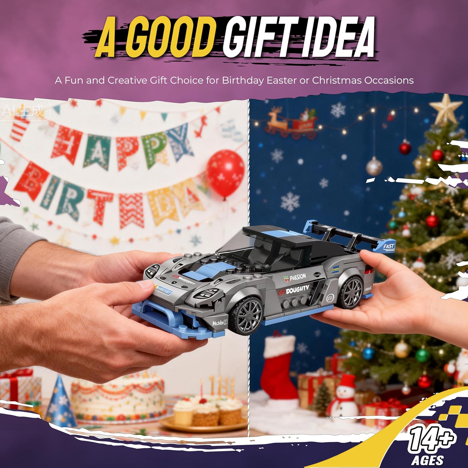 Speed Champion GT4 Sports Car Building Sets Easter 319 PCS 1:24 Scale Racing Model Display Vehicle Gift Christmas Birthday Ages 14+