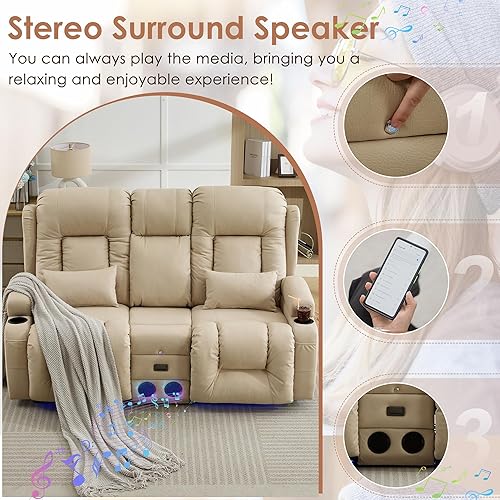 Miniatura 8 de TUNYI Wall Hugger Power Loveseat - Sofá biplaza reclinable con consola de teatro, sofá reclinable RV con USBtomacorrientealtavozportavasosluz