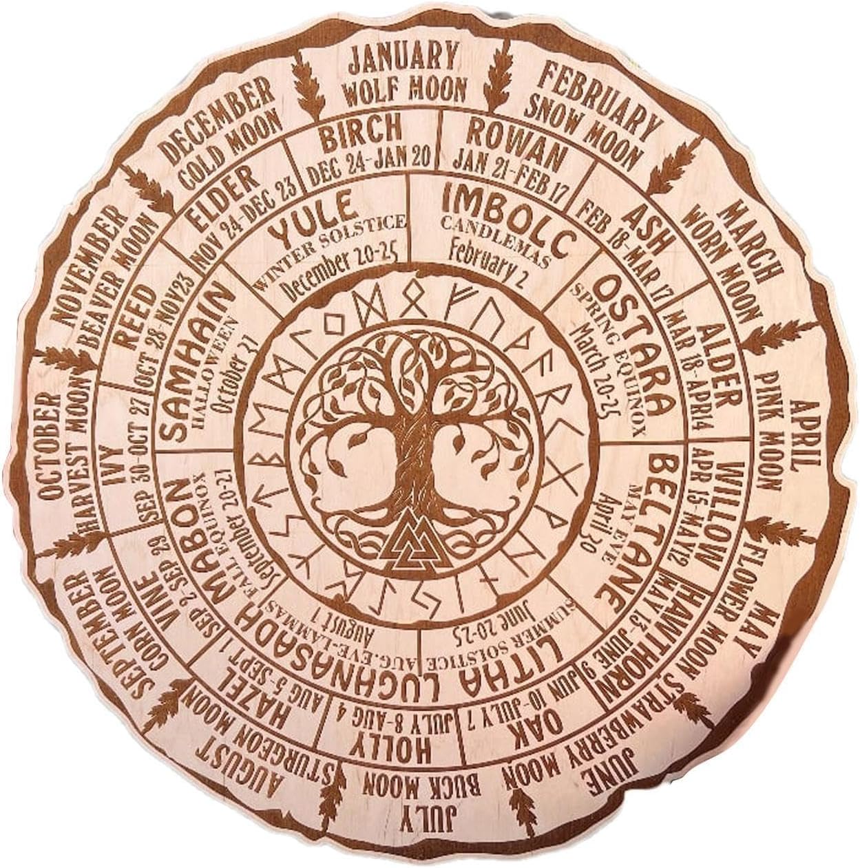 Wheel Of The Year Wood Sign, Sabbats Pagan Witch Sign Calendar, Round Wooden Wheel Of The Year Ornament, Vintage Handmade Celestial Sign For Wiccan Holidays, Yule Altar