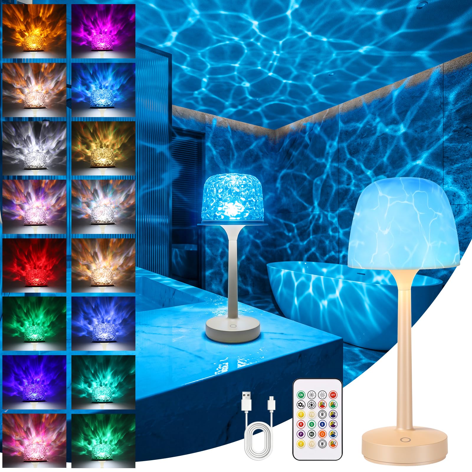 Waterproof Shower Lamp, 16 Color Ocean Wave Projector Bathroom Mood Light