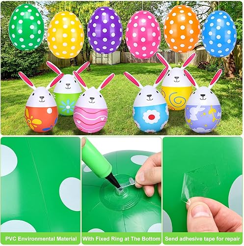 Miniatura 5 de 12 huevos de Pascua inflables para decoración al aire libre, huevos de Pascua gigantes de 20 pulgadas, conejitos de 16 pulgadas, de PVC, coloridos
